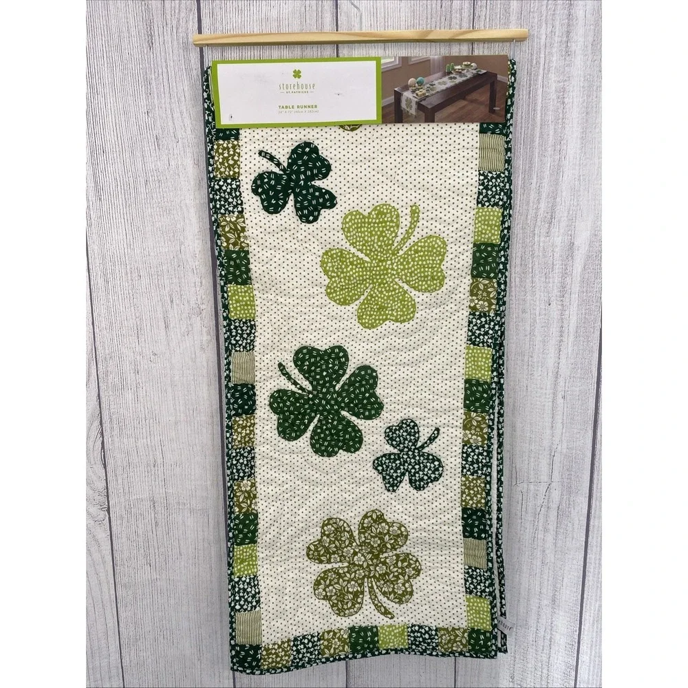 Storehouse Table Runner 16x72 Green St. Patrick's Day Irish Shamrocks Quilted